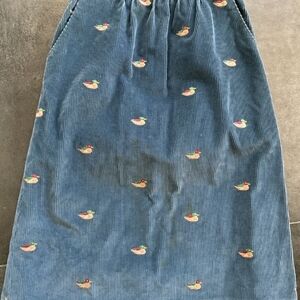 Embroidered Blue Corduroy Skirt